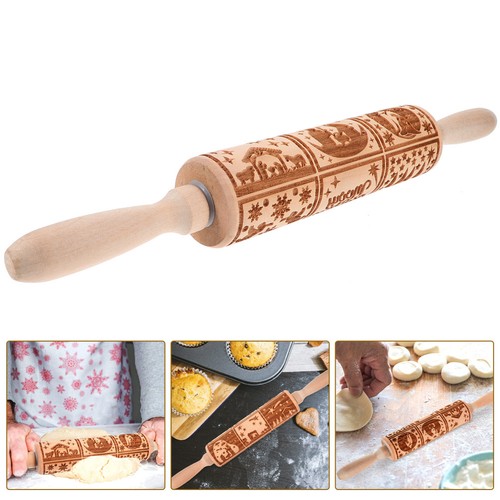 Wooden dough roller - wooden, embossed