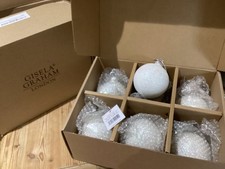 Gisela Graham Set of six white iridescent glitter baubles