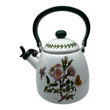 Portmeirion Botanic Garden Tea Kettle Dog Rose Enamel Floral Green Handle 7inch
