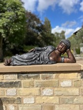 Large Copper & Silver Effect Laying Down Buddha Garden Ornament Decoration Gift