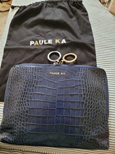 Paule Ka blue leather croc effect clutch bag