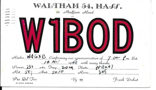 Qsl 1948 waltham radio - ma,