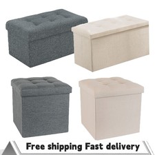 Folding Ottoman Storage Box Pouffe Seat Stool Home Chair Foot stool Bench LINEN