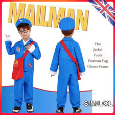 Kids Mailman Dress Up Costume Blue Postman Outfits Hat Red Bag Glasses Frame Kit