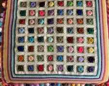 Handmade Crochet Granny Square Rose Multicolour Blanket