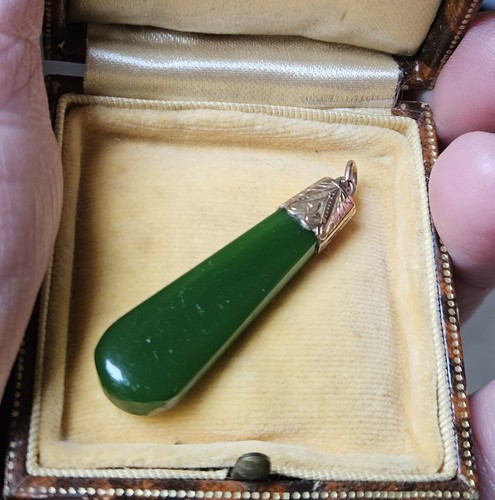 Antique 9ct gold jade - antique,