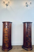 SET OF 2 SOLID SHEESHAM WOOD 5 DRAWER LARGE DRUM FURNITURE