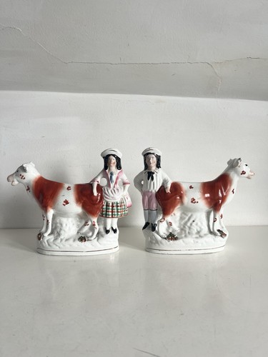 Antique staffordshire pair cow - antique,