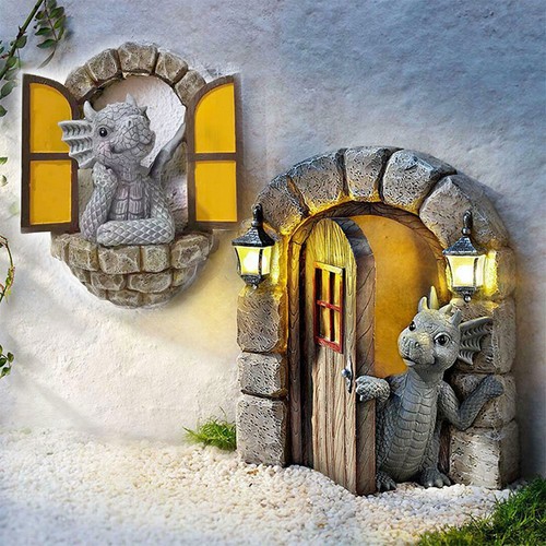 Gothic garden dragon statue - garden,