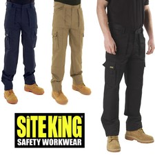 SITE KING Mens Black Action Work Trousers & Knee Pad Pockets - CARGO COMBAT