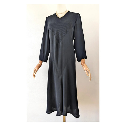 1920s 1930s black crepe dress - 1930s,