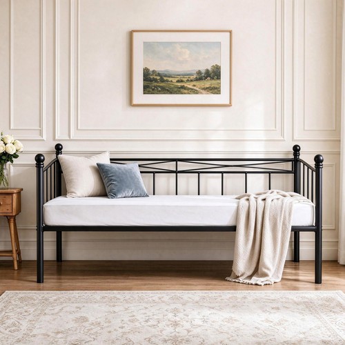 Single metal day bed - metal, white