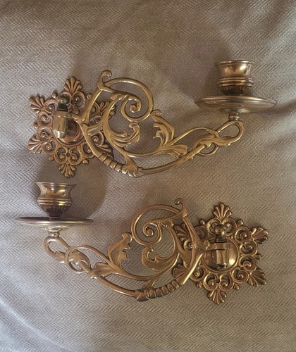 Pair vintage ornate brass - vintage,