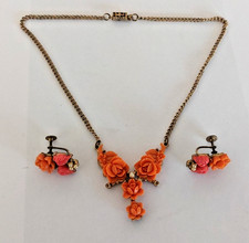 Bakelite Floral Necklace & Earring Set from 1930's Vintage