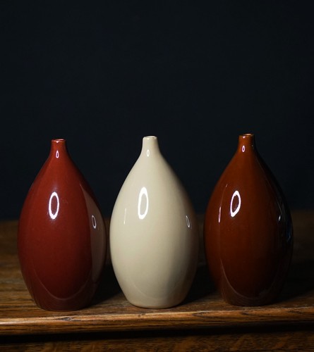Set ceramic bud vases - ceramic, red