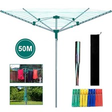 ROTARY AIRER 4 ARM 50M OUTDOOR CLOTHES GARDEN WASHING LINE DRYER SPIKE & COVER