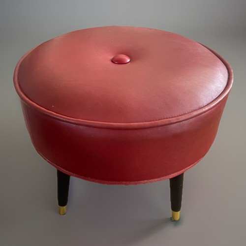 Round red footstool mcm - red,