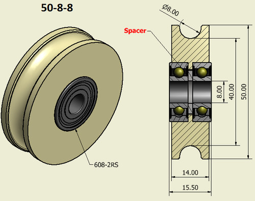 50mm nylon pulley - nylon, wheel