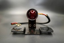 Vintage Hinged LED Tail Light with License Plate Bracket - Matte Black & Chrome