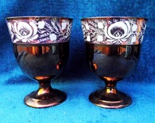 Rare Pair Handpainted Copper Lustre Goblets