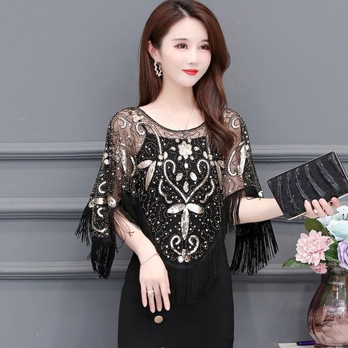 Ladies tasseled sequins sheer - tasseled,