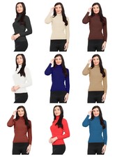 Ladies Turtle Neck Women Casual High Polo Neck Long Sleeve Ribbed Jumper Top8-14