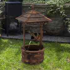 Wood Garden Wishing Well Fountain Barrel Waterfall with Pump for Garden