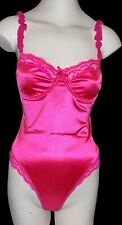 Vtg Stl Hot Pink Teddy Bodysuit Sissy 2nd Skin Satin Hi Cut Thong Back L NEW!