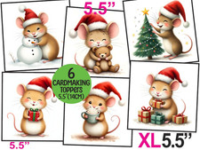 Christmas Cardmaking Card TOPPERS Cute Mice Gifts Tree Scrapbooking XL 5.5" Tags