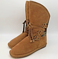 Bearpaw Faith Sherpa Lined Suede Boots Women's 11 Chestnut Leather Tweed 1908W