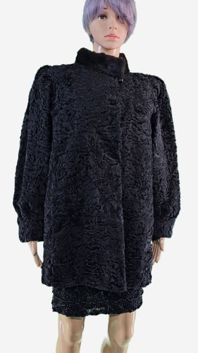 Vintage black curly lamb fur - vintage,