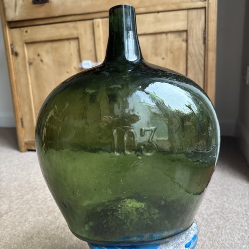 Antique green glass demijohn - ,