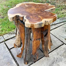 Driftwood Root Drinks Table Side End Furniture Rustic Vintage Wood Slice Top Art