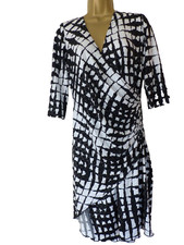 Joseph Ribkoff black white stretch faux wrap dress UK 12