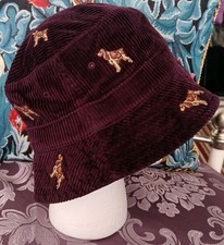 BN POLO RALPH LAUREN Men's Dark Purple Corduroy Dog Print Polo Player Bucket Hat