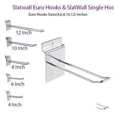 HD SLATWALL EURO HOOKS ACCESSORY CHROME PRONG SHOP DISPLAY 4"6" 8" 10" 12"