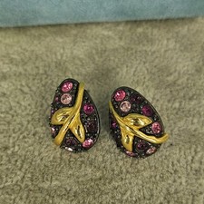 Joan Rivers Earrings Midnight Garden Egg Shaped Purple Pink Glass Studs