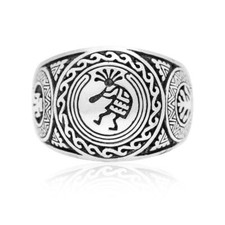 925 Sterling Silver Kokopelli Deity Native Tribal Signet Ring