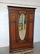 1920s Jacobean Style Oak Wardrobe – Beveled Mirror & Drawer