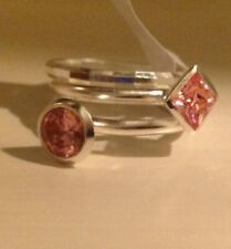 Pink Crystal Stacker Rings Set of 3 925 Sterling Silver Size N