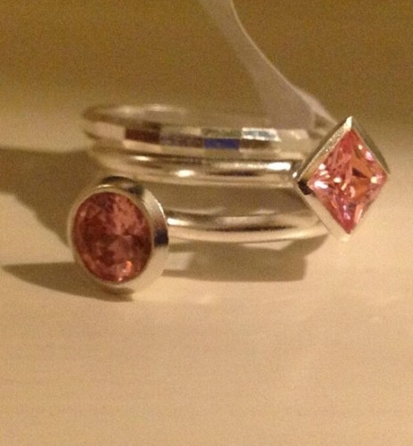 Pink crystal stacker rings set - pink,