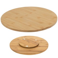 Bamboo Wood Lazy Susan Rotating Turntable Serving Food Kitchen Round Board 35cm