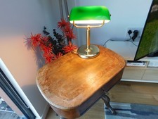 Solid Brass Bankers Lamp with Green Glass Shade