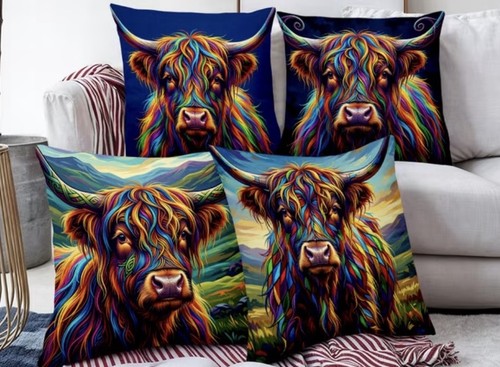 Highland cow themed cushion - highland,