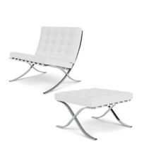 Knoll Barcelona Chair & Ottoman set in White Leather