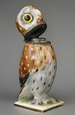 Antique French 950 Silver Porcelain Owl Scent Bottle Vinaigrette Perfume Vial