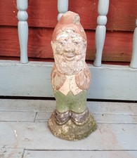 Vintage 1970s painted concrete stone garden gnome statue ornament 9.5"