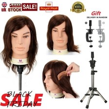 Cosmetology 14" 100% Real Hair Man Barber Training Head Mannequin Doll + Clamp