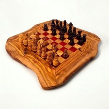Unique Olive Wood Chess Board, Handcrafted Wooden Game Set for Serious Players
