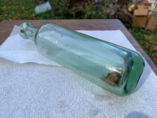 Antique Soda Ballast Bottle Torpedo Round Bottom Clear Blue Green Nice Blob Top